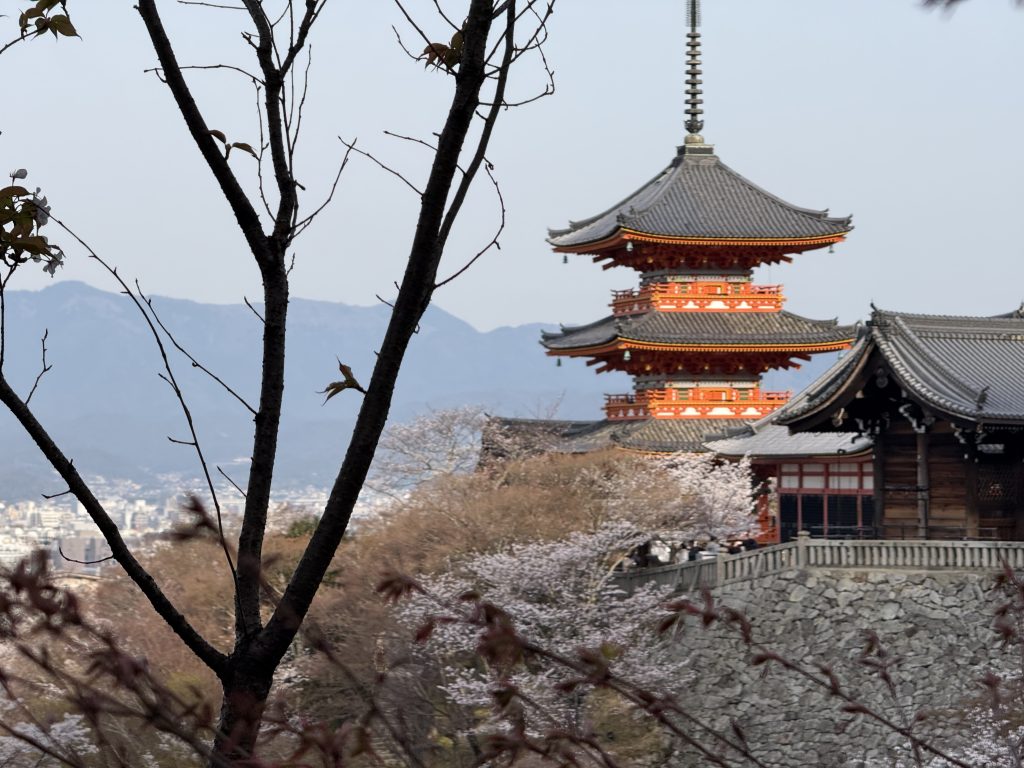 Kiyomiu-dera Temple and hillside city views in Kyoto, Japan