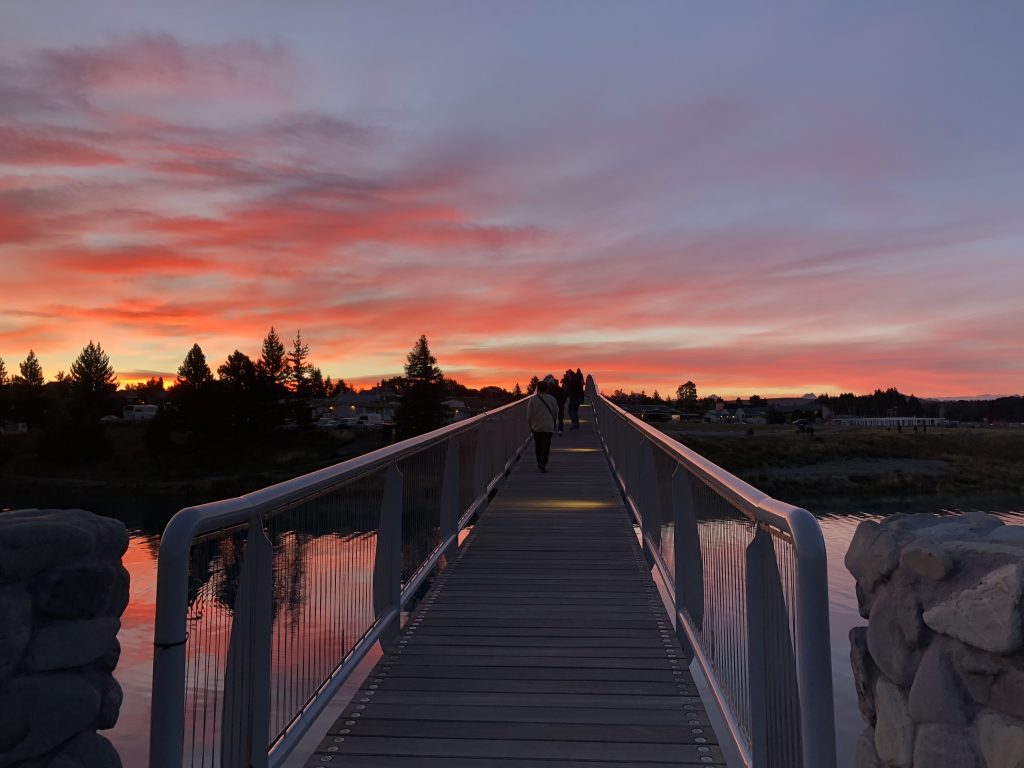 Bridge over lake in New Zealand