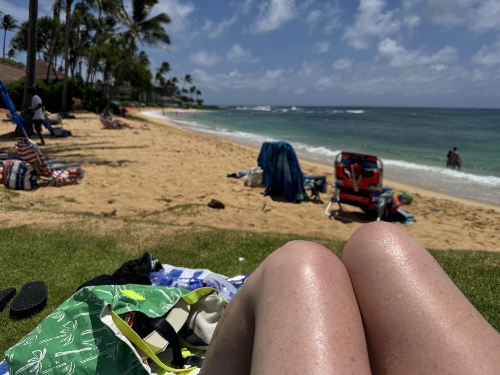 relaxing on the beach in Kauai