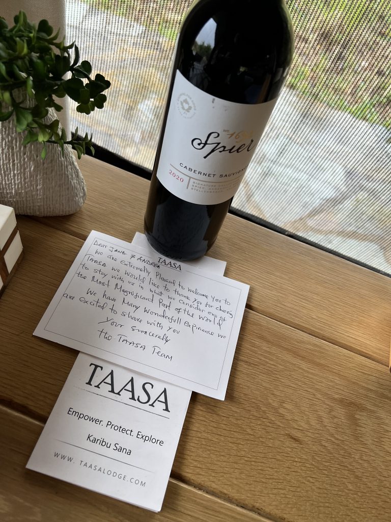 personalized note and gift at Taasa Lodge in Tanzania - one example of custom treatment a travel advisor can provide