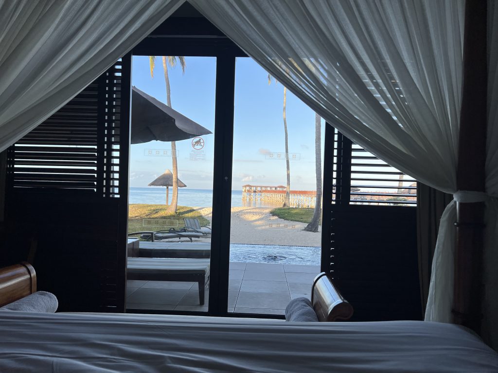 the view from our beachfront villa in Zanzibar during our trip through Tanzania